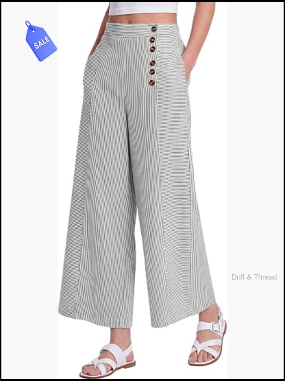 Wide Leg Palazzo Pants Flowy Striped High Rise Tummy Control with Pockets